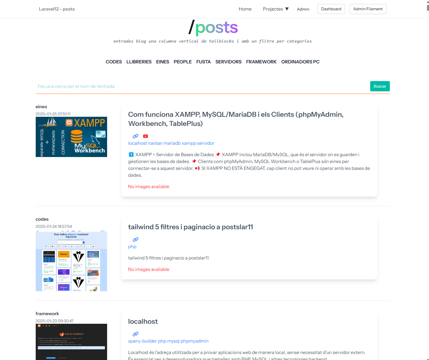 pagina /posts al projecte laravel12.test (blog cassic)